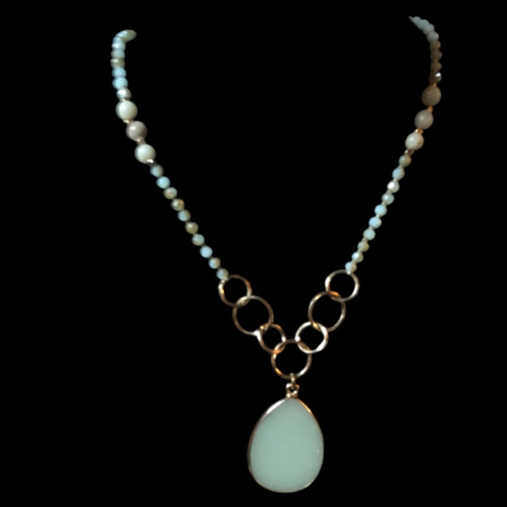 Amazonite Gold tone Long Pendant Necklace